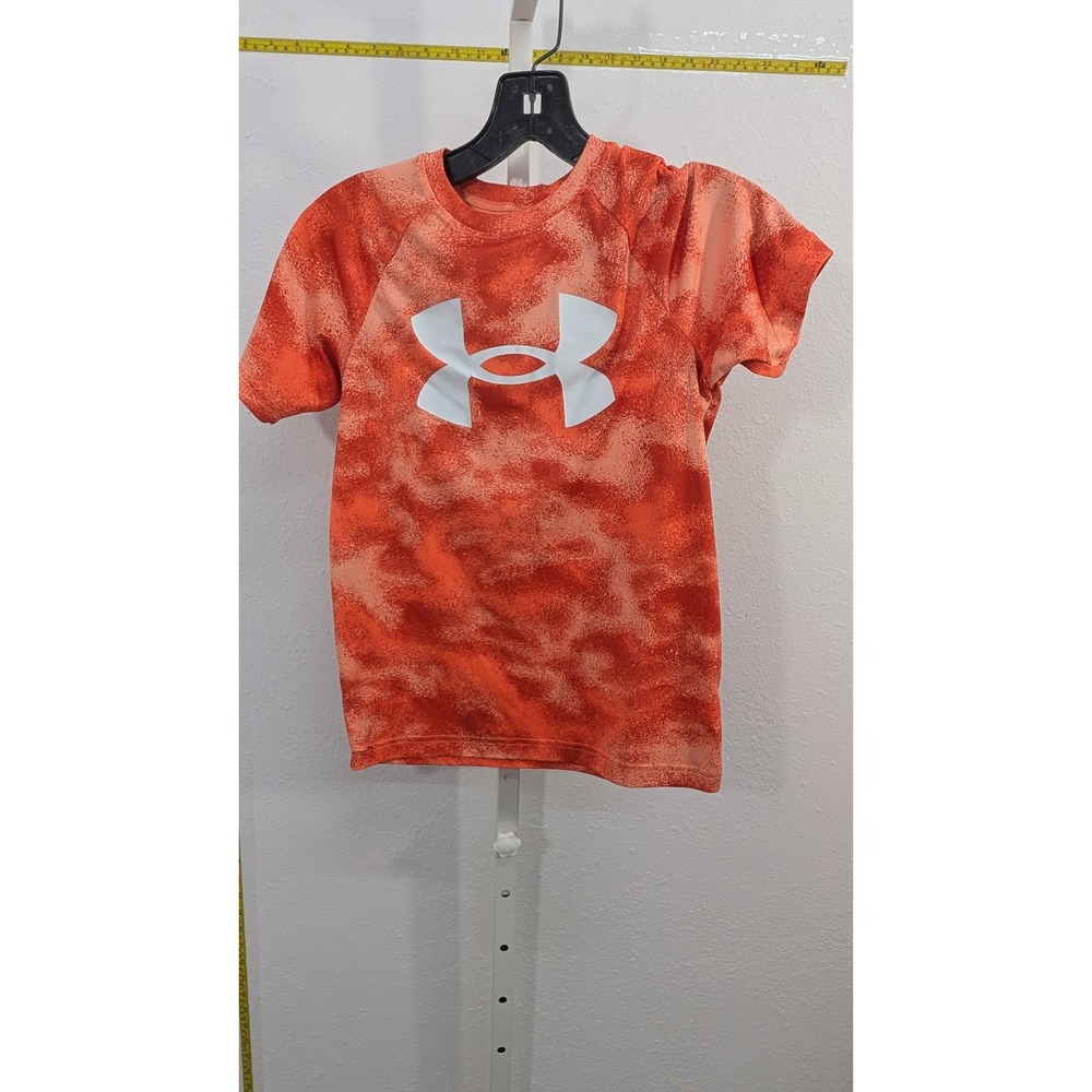 Under Armour Boys Orange Camo Print Athletic Performance T-Shirt Logo YMD Medium